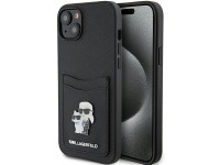 Capa para iPhone 15 com alfinete metálico Karl Lagerfeld Saffiano Cardslot Karl&Choupette - preta Capa para iPhone 15 com alfinete metálico Karl Lagerfeld Saffiano Cardslot Karl&Choupette - preta