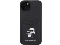 Capa para iPhone 15 com alfinete metálico Karl Lagerfeld Saffiano Cardslot Karl&Choupette - preta Capa para iPhone 15 com alfinete metálico Karl Lagerfeld Saffiano Cardslot Karl&Choupette - preta