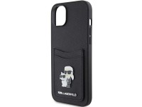 Capa para iPhone 15 com alfinete metálico Karl Lagerfeld Saffiano Cardslot Karl&Choupette - preta Capa para iPhone 15 com alfinete metálico Karl Lagerfeld Saffiano Cardslot Karl&Choupette - preta