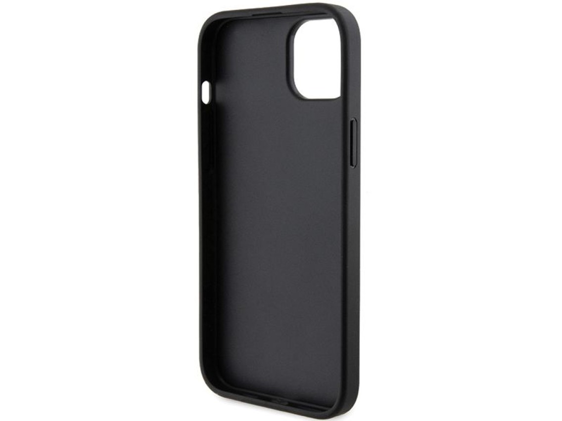 Capa para iPhone 15 com alfinete metálico Karl Lagerfeld Saffiano Cardslot Karl&Choupette - preta