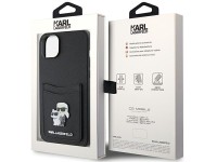Capa para iPhone 15 com alfinete metálico Karl Lagerfeld Saffiano Cardslot Karl&Choupette - preta Capa para iPhone 15 com alfinete metálico Karl Lagerfeld Saffiano Cardslot Karl&Choupette - preta