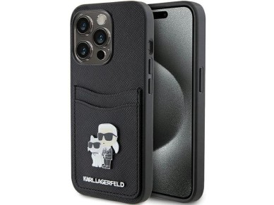 Karl Lagerfeld Saffiano Cardslot Karl&Choupette Metal Pin case for iPhone 15 Pro - black Karl Lagerfeld Saffiano Cardslot Karl&Choupette Metal Pin case for iPhone 15 Pro - black