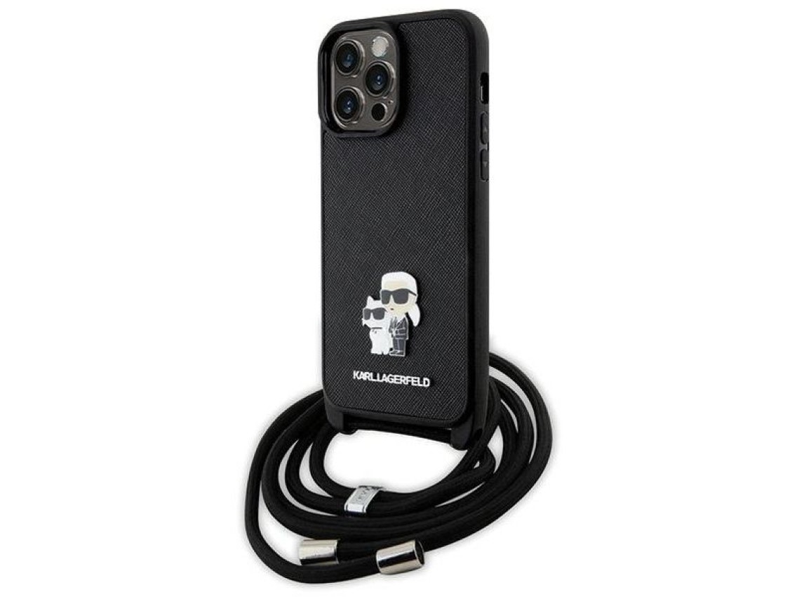 Capa Karl Lagerfeld KLHCP14XSAKCPSK para iPhone 14 Pro Max 6.7" - preta, modelo transversal, em meta