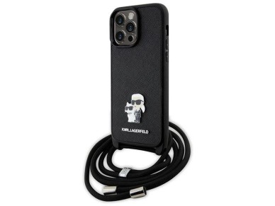 Capa Karl Lagerfeld KLHCP14XSAKCPSK para iPhone 14 Pro Max 6.7" - preta, modelo transversal, em meta
