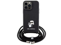 Capa Karl Lagerfeld KLHCP14XSAKCPSK para iPhone 14 Pro Max 6.7" - preta, modelo transversal, em meta