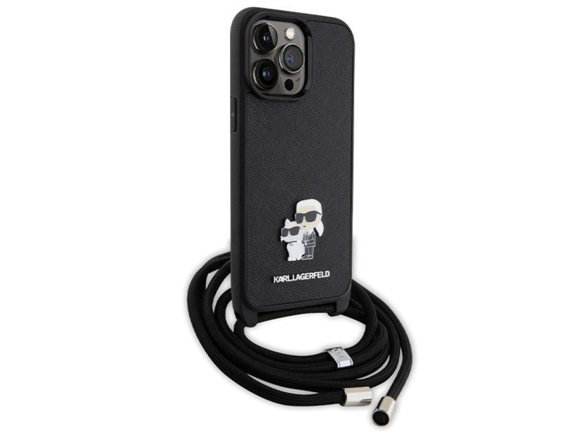Capa Karl Lagerfeld KLHCP14XSAKCPSK para iPhone 14 Pro Max 6.7" - preta, modelo transversal, em meta
