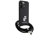 Capa Karl Lagerfeld KLHCP14XSAKCPSK para iPhone 14 Pro Max 6.7" - preta, modelo transversal, em meta