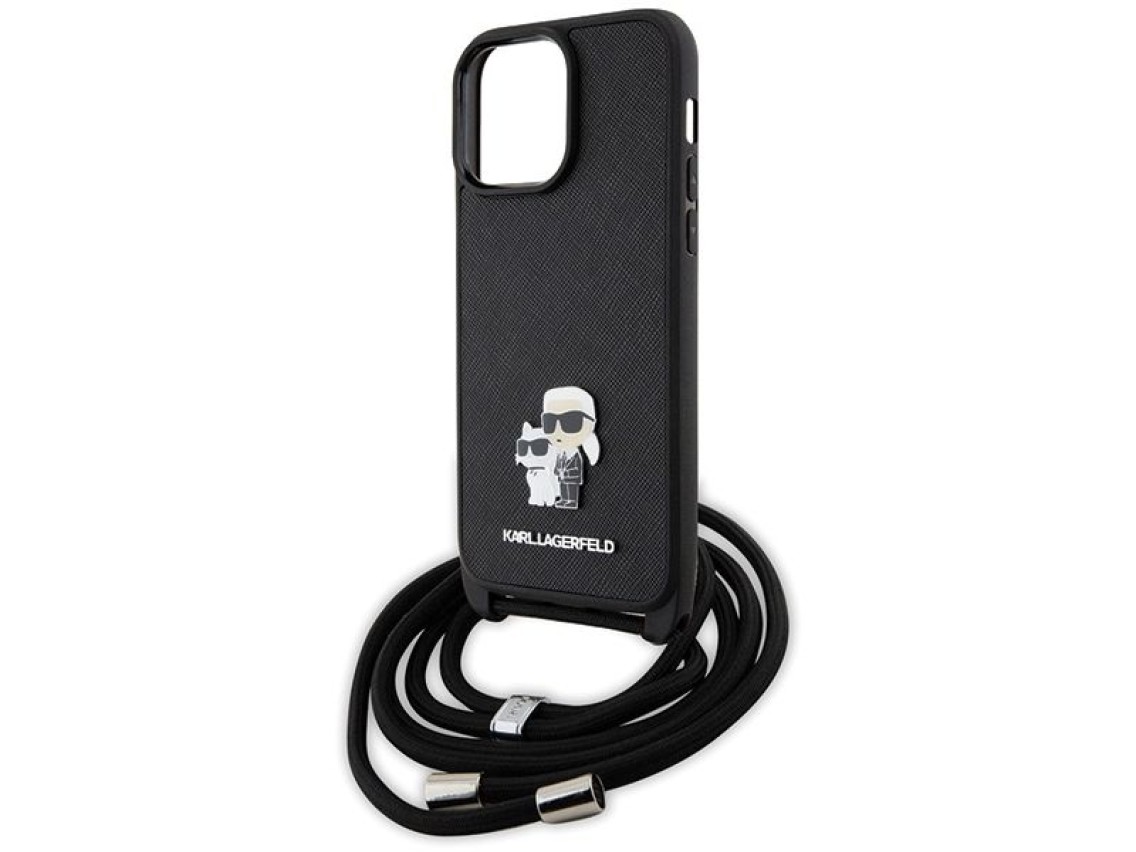 Capa Karl Lagerfeld KLHCP14XSAKCPSK para iPhone 14 Pro Max 6.7" - preta, modelo transversal, em meta