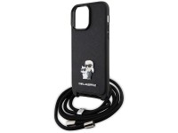 Capa Karl Lagerfeld KLHCP14XSAKCPSK para iPhone 14 Pro Max 6.7" - preta, modelo transversal, em meta