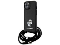 Bolsa transversal Karl Lagerfeld em metal Saffiano com broche Karl & Choupette, capa para iPhone 15 Bolsa transversal Karl Lagerfeld em metal Saffiano com broche Karl & Choupette, capa para iPhone 15