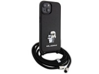 Bolsa transversal Karl Lagerfeld em metal Saffiano com broche Karl & Choupette, capa para iPhone 15 Bolsa transversal Karl Lagerfeld em metal Saffiano com broche Karl & Choupette, capa para iPhone 15