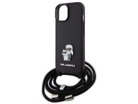 Bolsa transversal Karl Lagerfeld em metal Saffiano com broche Karl & Choupette, capa para iPhone 15 Bolsa transversal Karl Lagerfeld em metal Saffiano com broche Karl & Choupette, capa para iPhone 15