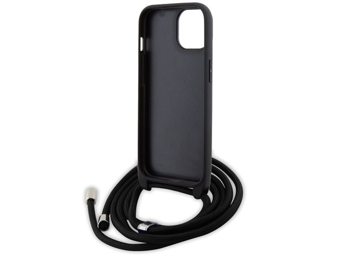 Bolsa transversal Karl Lagerfeld em metal Saffiano com broche Karl & Choupette, capa para iPhone 15