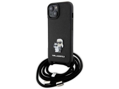 Karl Lagerfeld Crossbody Saffiano Metal Pin Karl & Choupette case for iPhone 15 Plus - black Karl Lagerfeld Crossbody Saffiano Metal Pin Karl & Choupette case for iPhone 15 Plus - black