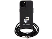 Bolsa transversal Karl Lagerfeld em metal Saffiano com broche Karl & Choupette, capa para iPhone 15 Bolsa transversal Karl Lagerfeld em metal Saffiano com broche Karl & Choupette, capa para iPhone 15