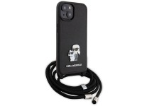Bolsa transversal Karl Lagerfeld em metal Saffiano com broche Karl & Choupette, capa para iPhone 15 Bolsa transversal Karl Lagerfeld em metal Saffiano com broche Karl & Choupette, capa para iPhone 15