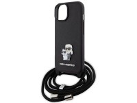 Bolsa transversal Karl Lagerfeld em metal Saffiano com broche Karl & Choupette, capa para iPhone 15 Bolsa transversal Karl Lagerfeld em metal Saffiano com broche Karl & Choupette, capa para iPhone 15