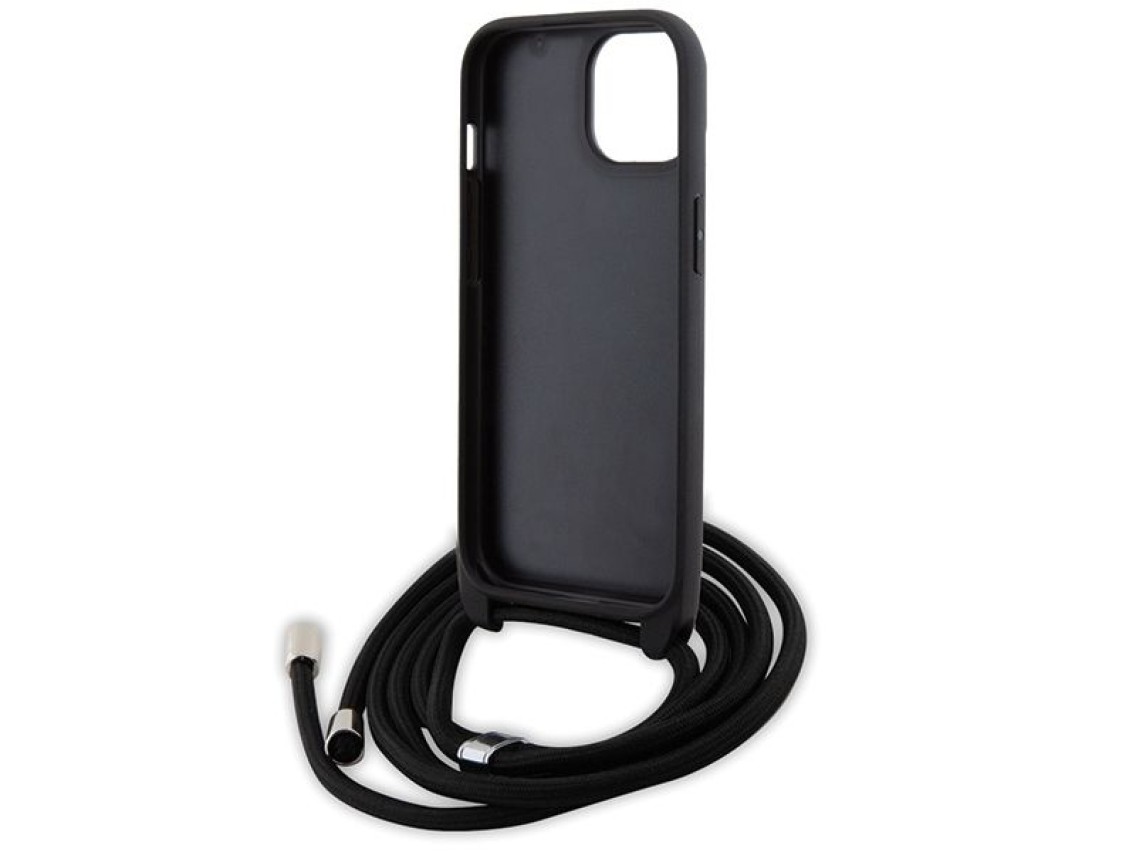 Bolsa transversal Karl Lagerfeld em metal Saffiano com broche Karl & Choupette, capa para iPhone 15
