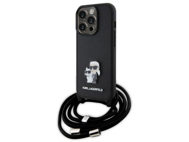 Karl Lagerfeld Crossbody Saffiano Metal Pin Karl & Choupette case for iPhone 15 Pro - black Karl Lagerfeld Crossbody Saffiano Metal Pin Karl & Choupette case for iPhone 15 Pro - black