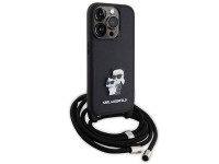 Bolsa transversal Karl Lagerfeld em metal Saffiano com broche Karl & Choupette para iPhone 15 Pro - Bolsa transversal Karl Lagerfeld em metal Saffiano com broche Karl & Choupette para iPhone 15 Pro -