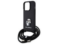Bolsa transversal Karl Lagerfeld em metal Saffiano com broche Karl & Choupette para iPhone 15 Pro - Bolsa transversal Karl Lagerfeld em metal Saffiano com broche Karl & Choupette para iPhone 15 Pro -