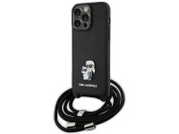 Karl Lagerfeld Crossbody Saffiano Metal Pin Karl & Choupette Case for iPhone 15 Pro Max - Black