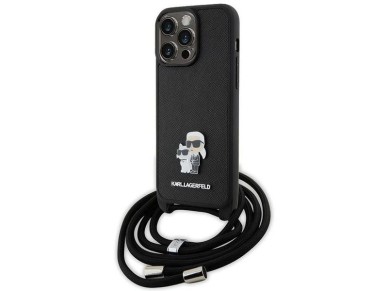 Funda Karl Lagerfeld Crossbody Saffiano Metal Pin Karl & Choupette para iPhone 15 Pro Max - Negra