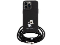 Karl Lagerfeld Crossbody Saffiano Metal Pin Karl & Choupette Case for iPhone 15 Pro Max - Black