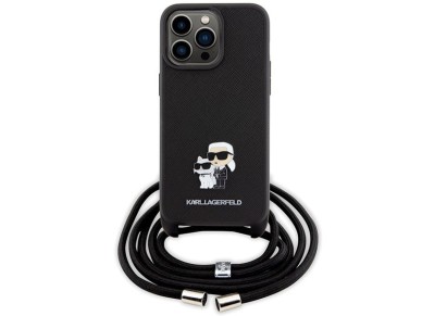 Funda Karl Lagerfeld Crossbody Saffiano Metal Pin Karl & Choupette para iPhone 15 Pro Max - Negra