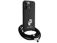 Karl Lagerfeld Crossbody Saffiano Metal Pin Karl & Choupette Case for iPhone 15 Pro Max - Black