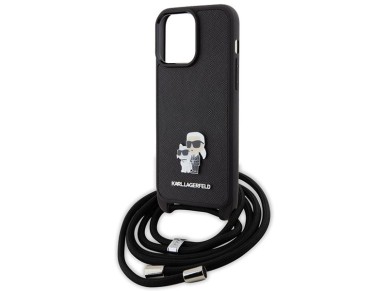 Funda Karl Lagerfeld Crossbody Saffiano Metal Pin Karl & Choupette para iPhone 15 Pro Max - Negra