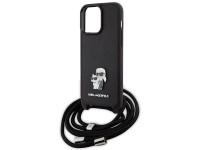 Karl Lagerfeld Crossbody Saffiano Metal Pin Karl & Choupette Case for iPhone 15 Pro Max - Black