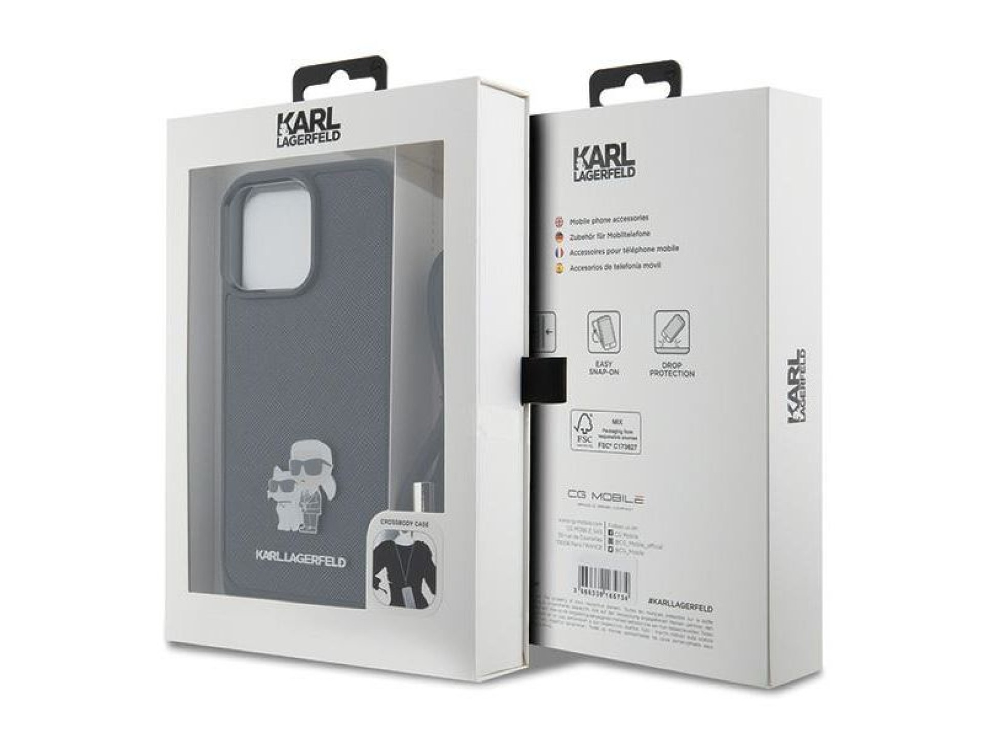 Karl Lagerfeld Crossbody Saffiano Metal Pin Karl & Choupette Case for iPhone 15 Pro Max - Black