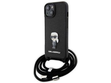 Karl Lagerfeld Crossbody Saffiano Monogram Metal Pin Karl & Choupette Case for iPhone 15 - Black Karl Lagerfeld Crossbody Saffiano Monogram Metal Pin Karl & Choupette Case for iPhone 15 - Black
