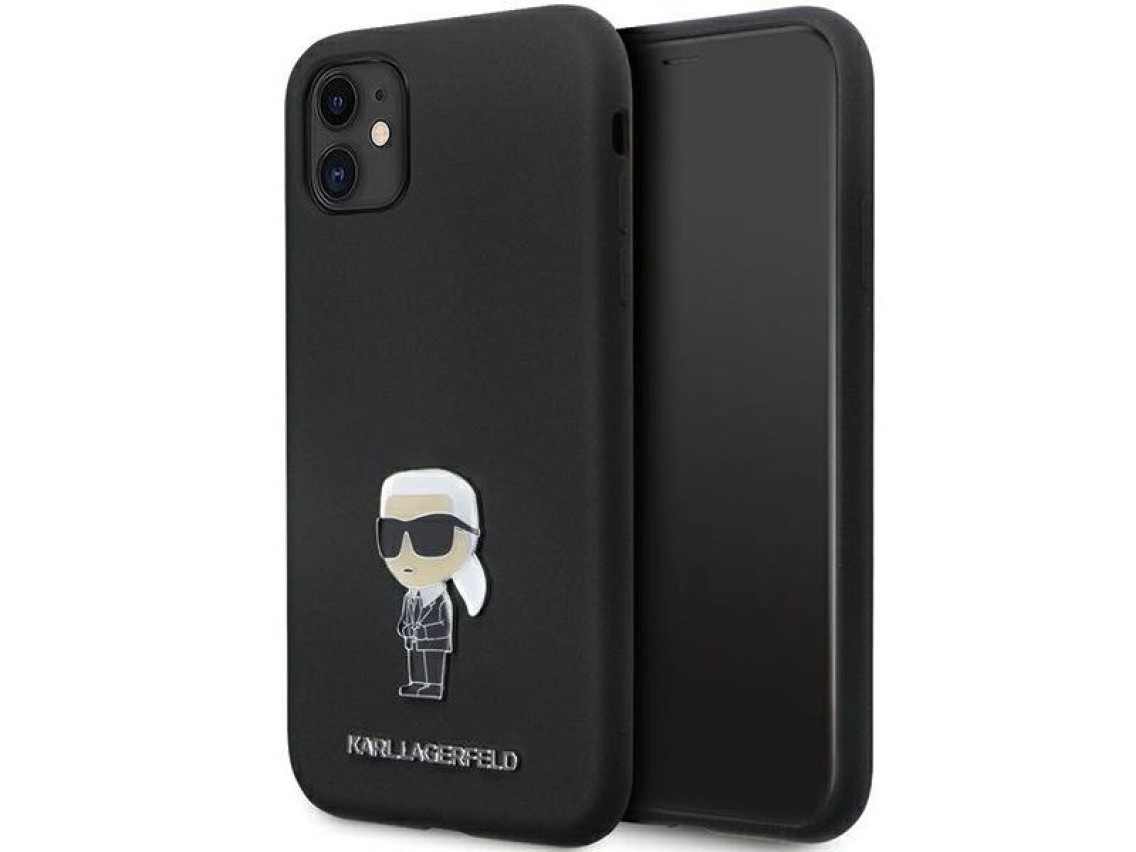 Karl Lagerfeld KLHCN61SMHKNPK case for iPhone 11 / Xr - black Silicone Ikonik Metal Pin