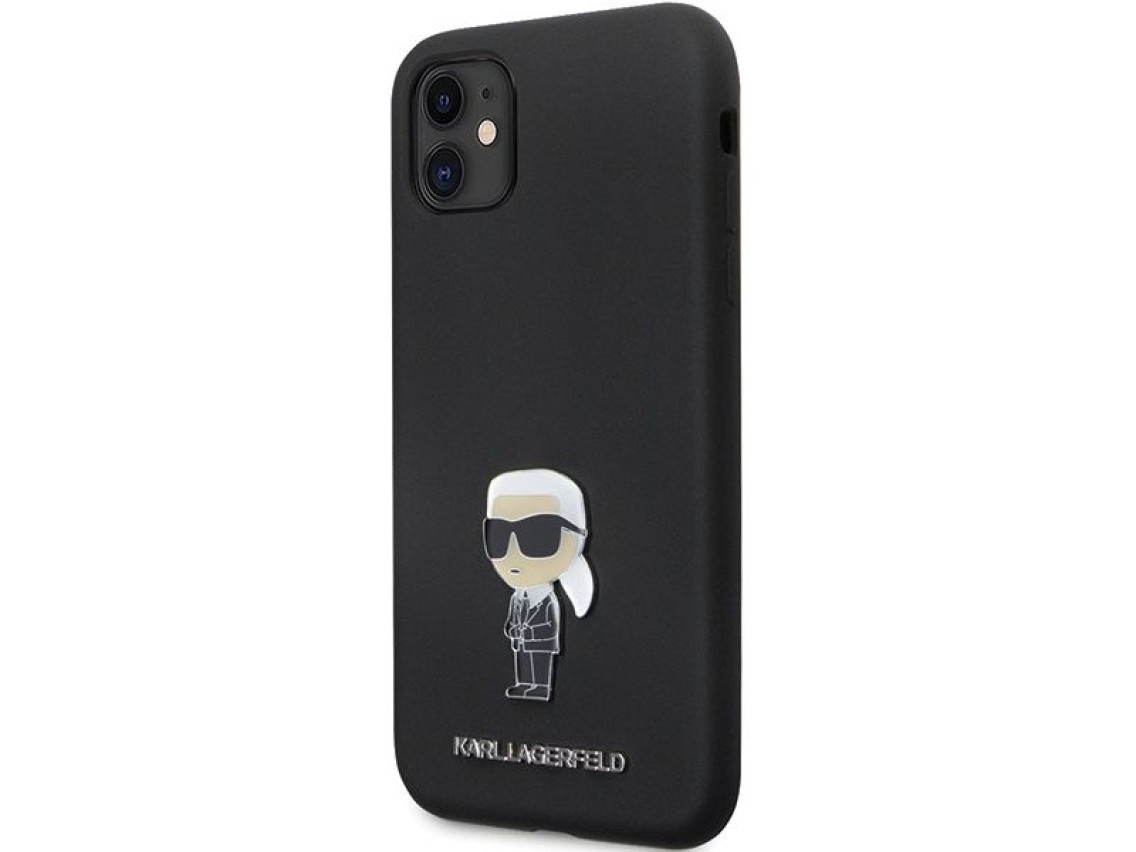 Karl Lagerfeld KLHCN61SMHKNPK case for iPhone 11 / Xr - black Silicone Ikonik Metal Pin