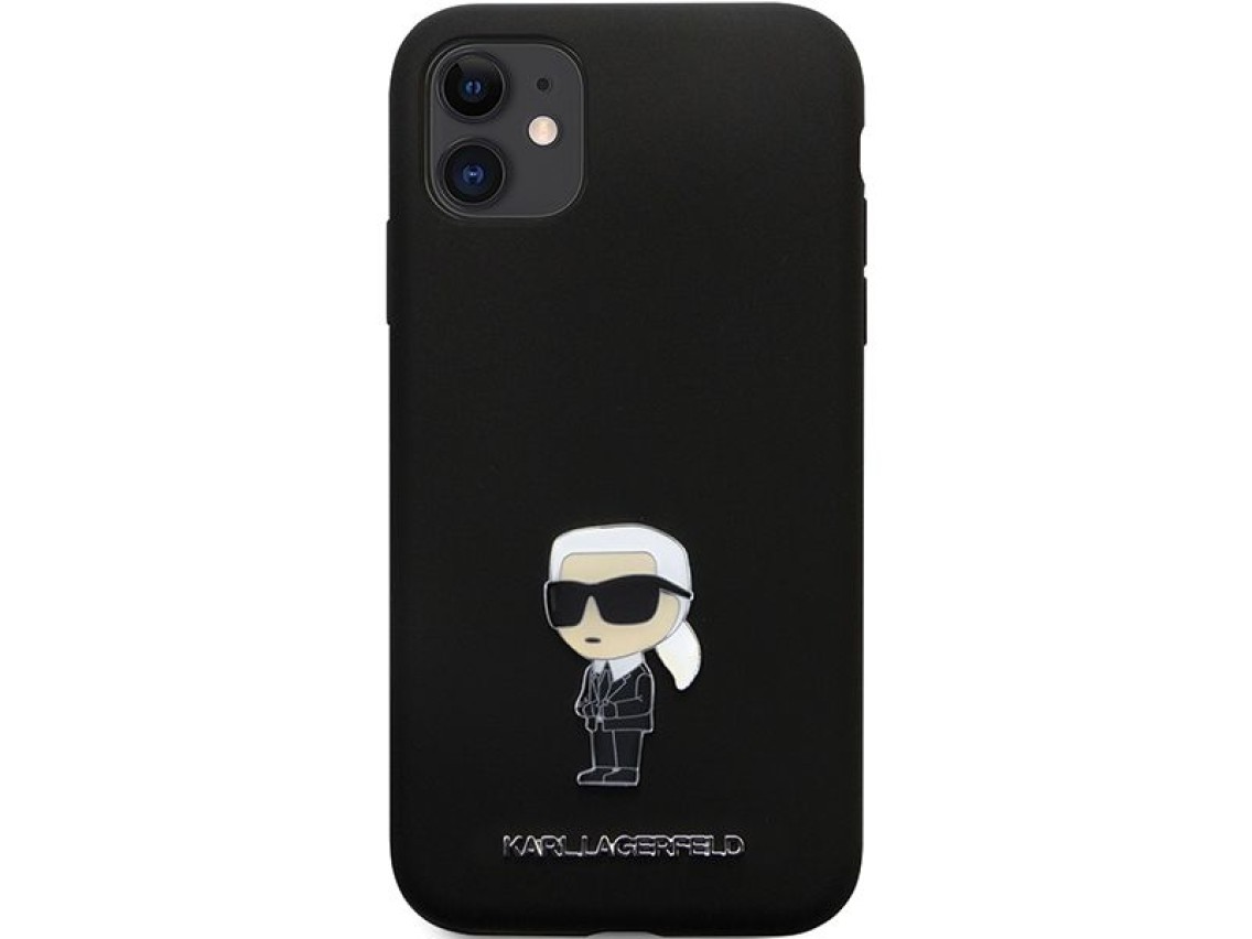 Karl Lagerfeld KLHCN61SMHKNPK case for iPhone 11 / Xr - black Silicone Ikonik Metal Pin