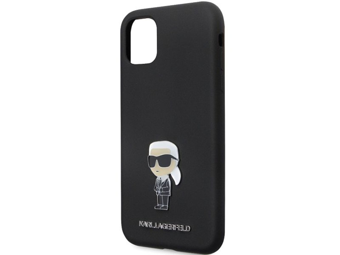 Karl Lagerfeld KLHCN61SMHKNPK case for iPhone 11 / Xr - black Silicone Ikonik Metal Pin