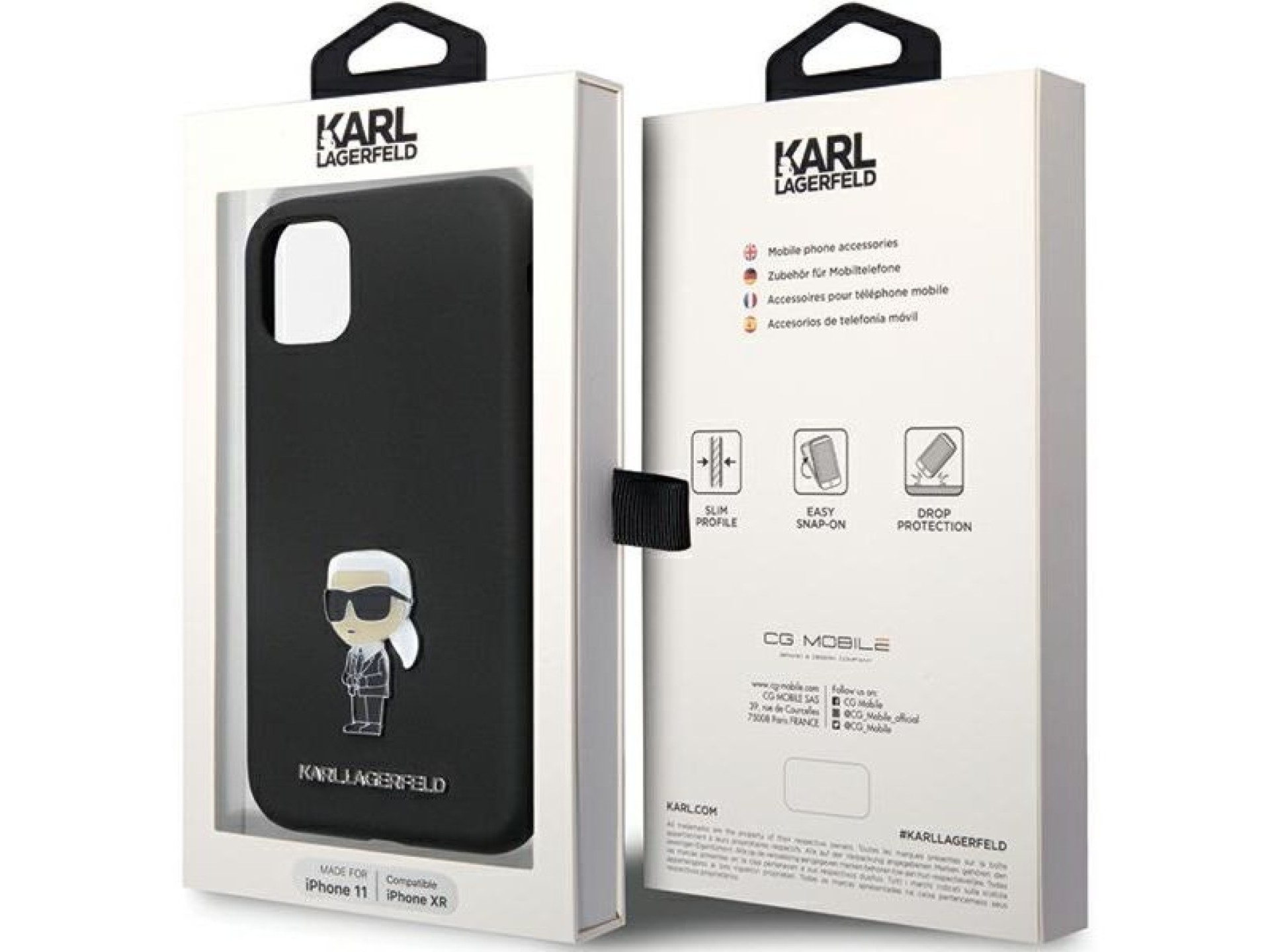 Karl Lagerfeld KLHCN61SMHKNPK case for iPhone 11 / Xr - black Silicone Ikonik Metal Pin