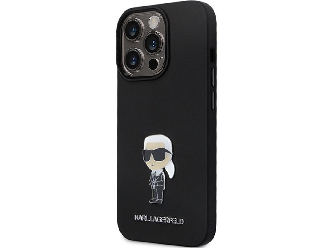 Capa Karl Lagerfeld KLHCP13LSMHKNPK para iPhone 13 Pro / 13 - Silicone Ikonik Preto com Pino Metálic
