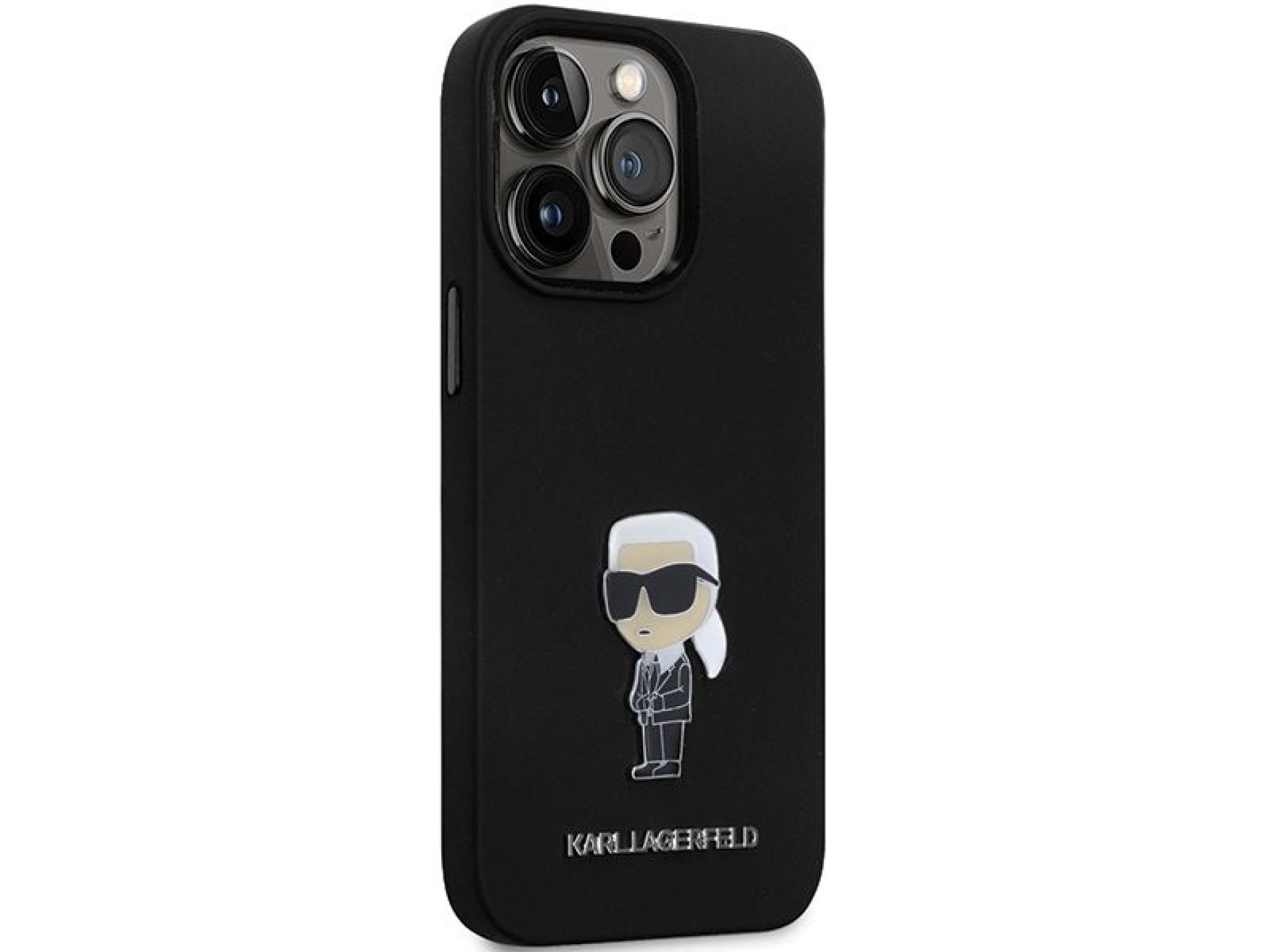 Capa Karl Lagerfeld KLHCP13LSMHKNPK para iPhone 13 Pro / 13 - Silicone Ikonik Preto com Pino Metálic