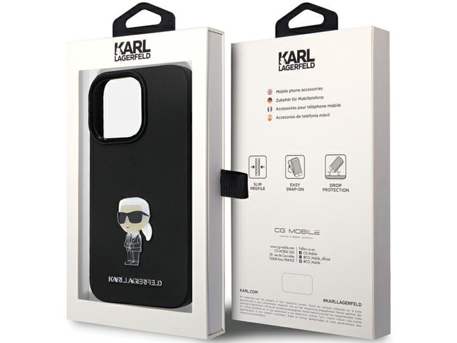 Capa Karl Lagerfeld KLHCP13LSMHKNPK para iPhone 13 Pro / 13 - Silicone Ikonik Preto com Pino Metálic