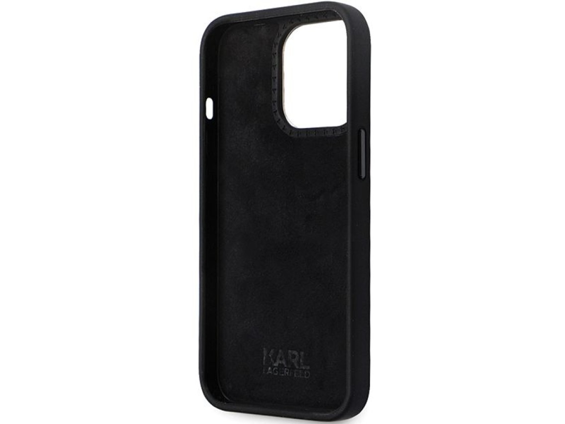 Karl Lagerfeld KLHCP14LSMHKNPK case for iPhone 14 Pro - black Silicone Ikonik Metal Pin