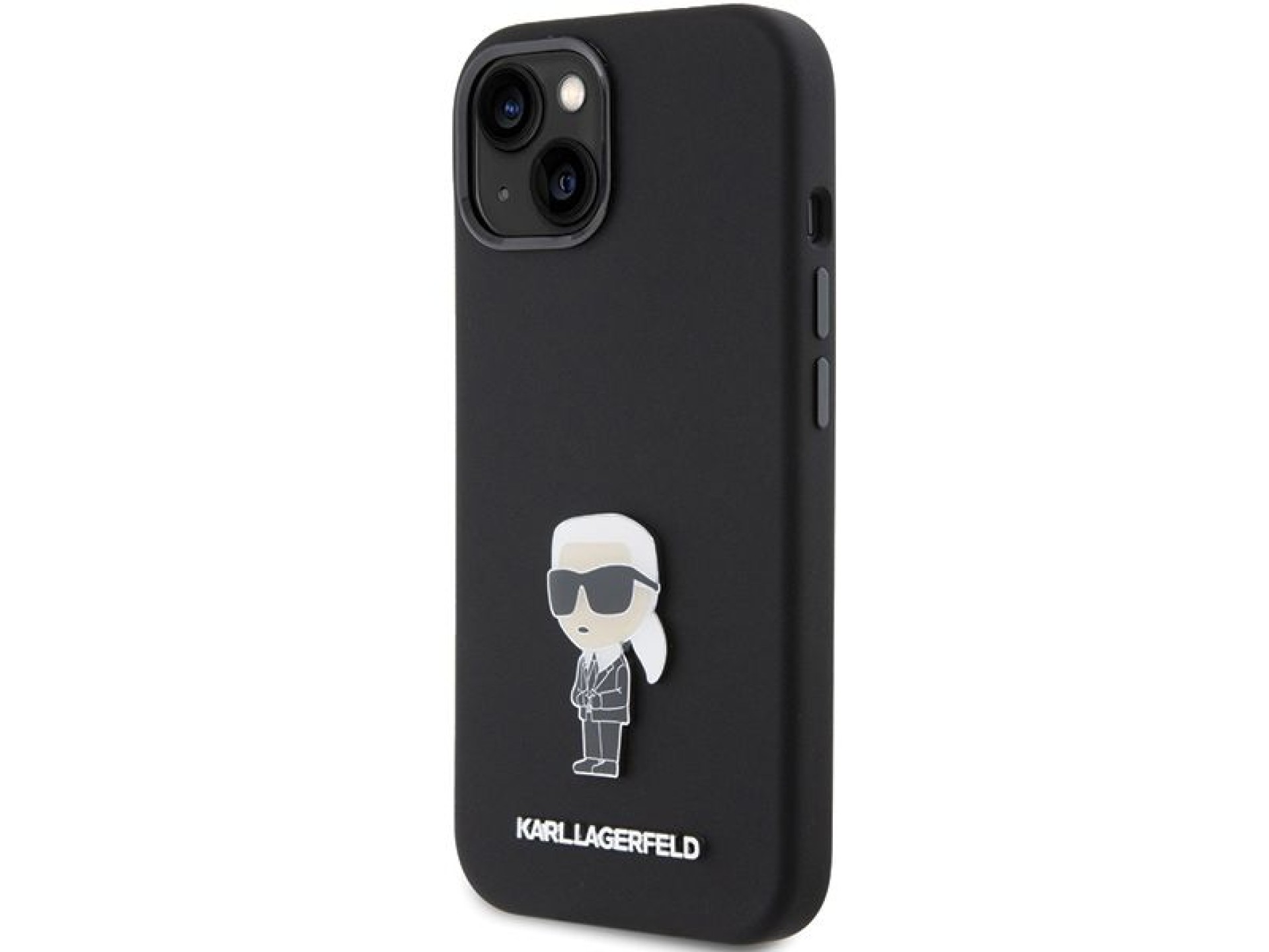 Funda de silicona Karl Lagerfeld Ikonik con pin metálico para iPhone 15 - negra
