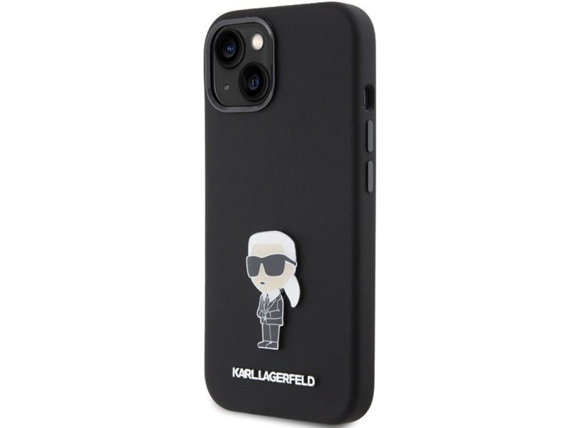 Funda de silicona Karl Lagerfeld Ikonik con pin metálico para iPhone 15 - negra
