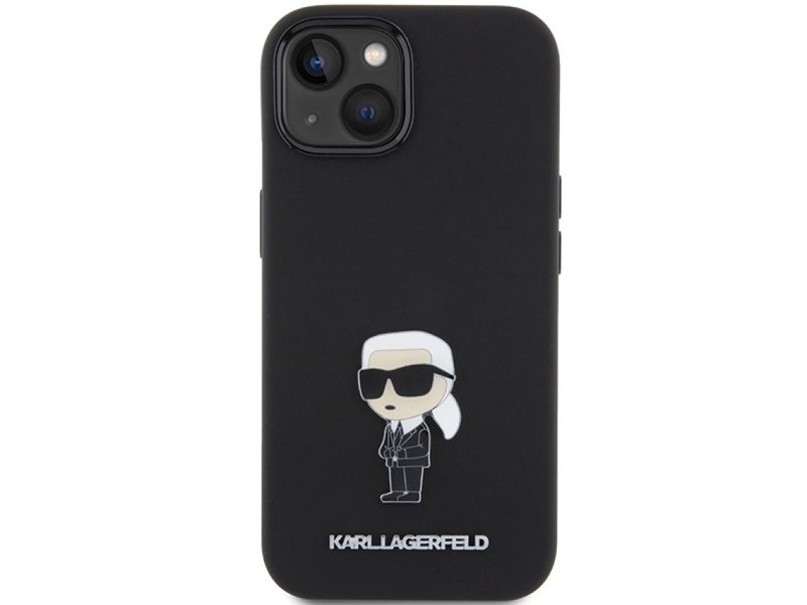 Funda de silicona Karl Lagerfeld Ikonik con pin metálico para iPhone 15 - negra