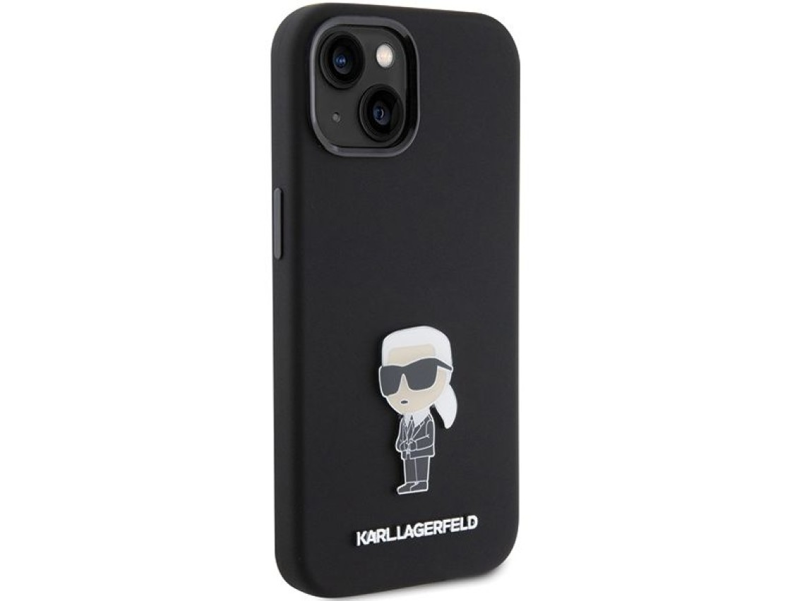 Funda de silicona Karl Lagerfeld Ikonik con pin metálico para iPhone 15 - negra
