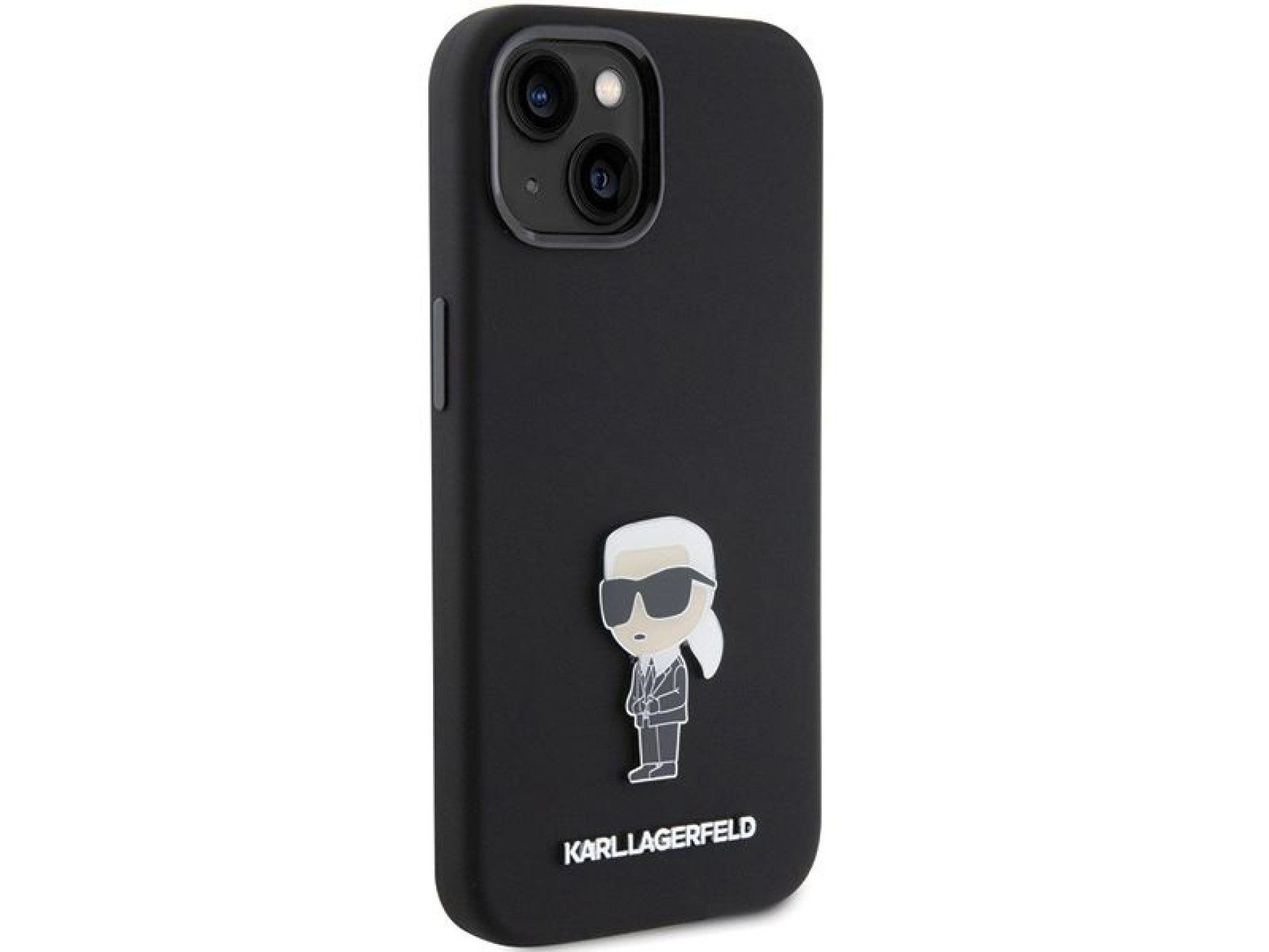 Funda de silicona Karl Lagerfeld Ikonik con pin metálico para iPhone 15 - negra