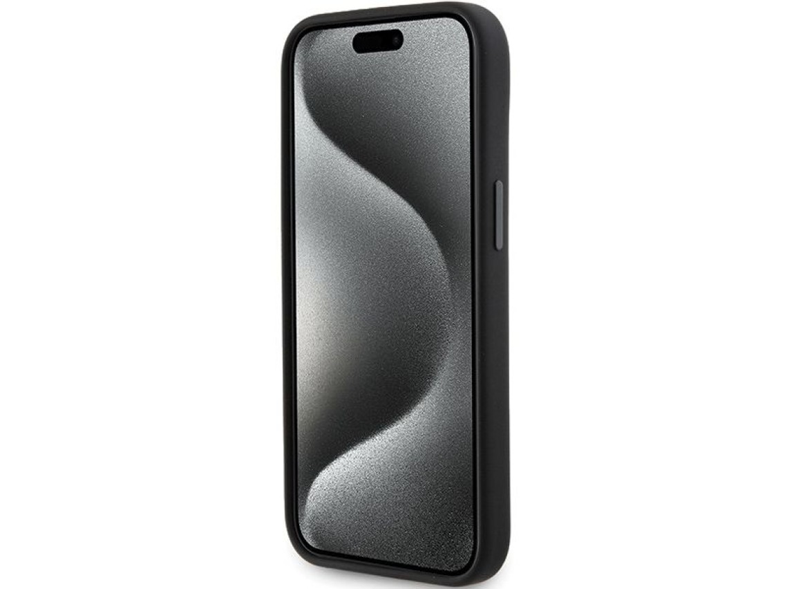 Funda de silicona Karl Lagerfeld Ikonik con pin metálico para iPhone 15 - negra