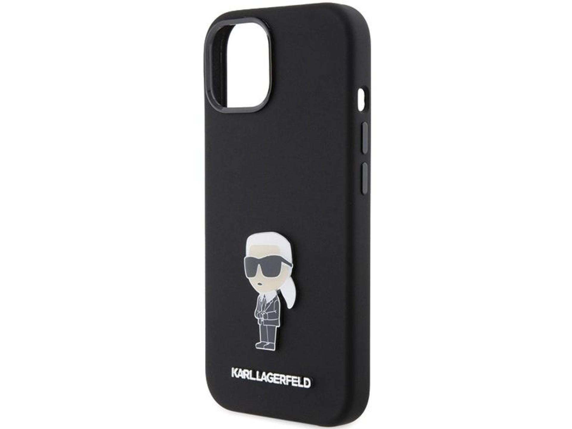 Funda de silicona Karl Lagerfeld Ikonik con pin metálico para iPhone 15 - negra